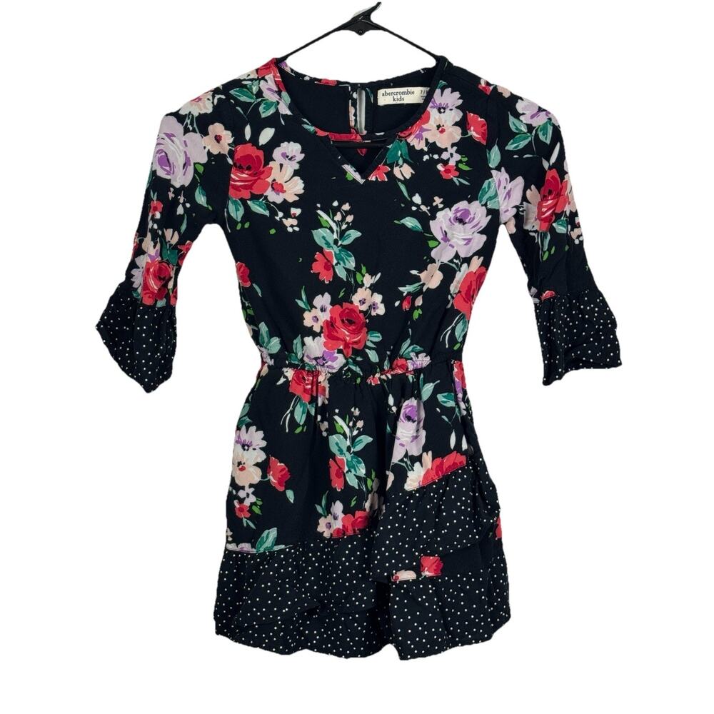 Abercrombie Kids Girls Black Floral 3/4 Sleeves Dress‎ Size 7/8